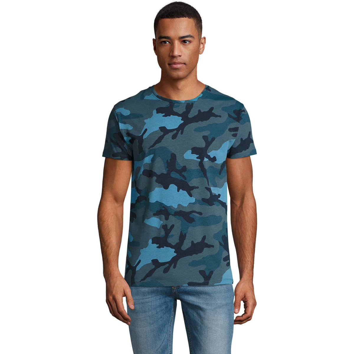 tekstylia Męskie T-shirty z krótkim rękawem Sols CAMOUFLAGE DESIGN MEN Niebieski