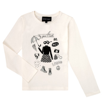 tekstylia Dziewczynka T-shirty z długim rękawem Emporio Armani 6H3T01-3J2IZ-0101 Biały