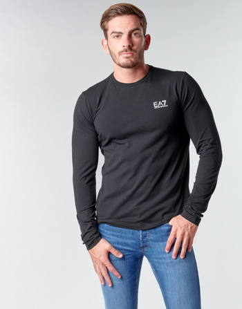 tekstylia Męskie T-shirty z długim rękawem Emporio Armani EA7 TRAIN CORE ID M TEE LS ST Czarny / Logo / Biały