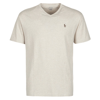tekstylia Męskie T-shirty z krótkim rękawem Polo Ralph Lauren T-SHIRT AJUSTE COL V EN COTON LOGO PONY PLAYER Beżowy