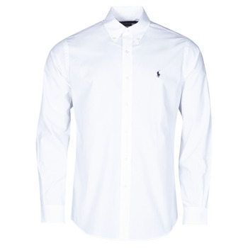 tekstylia Męskie Koszule z długim rękawem Polo Ralph Lauren CHEMISE AJUSTEE EN POPLINE DE COTON COL BOUTONNE  LOGO PONY PLAY Biały