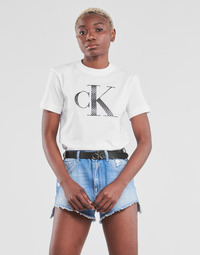 tekstylia Damskie T-shirty z krótkim rękawem Calvin Klein Jeans SATIN BONDED FILLED CK TEE Biały