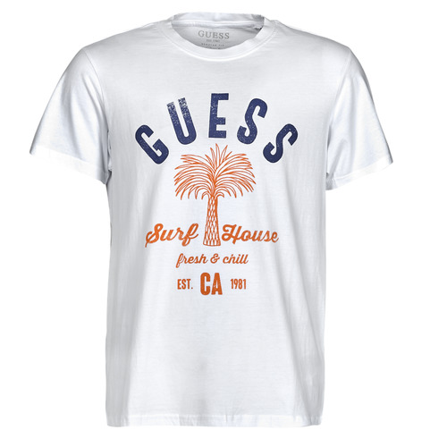 tekstylia Męskie T-shirty z krótkim rękawem Guess SURF HOUSE CN SS TEE Biały / Niebieski / Marine