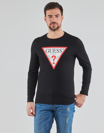 tekstylia Męskie T-shirty z długim rękawem Guess CN LS ORIGINAL LOGO TEE Czarny