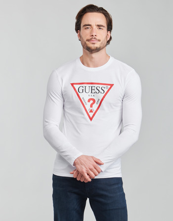 tekstylia Męskie T-shirty z długim rękawem Guess CN LS ORIGINAL LOGO TEE Biały