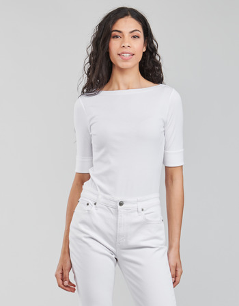 tekstylia Damskie T-shirty z długim rękawem Lauren Ralph Lauren JUDY-ELBOW SLEEVE-KNIT Biały