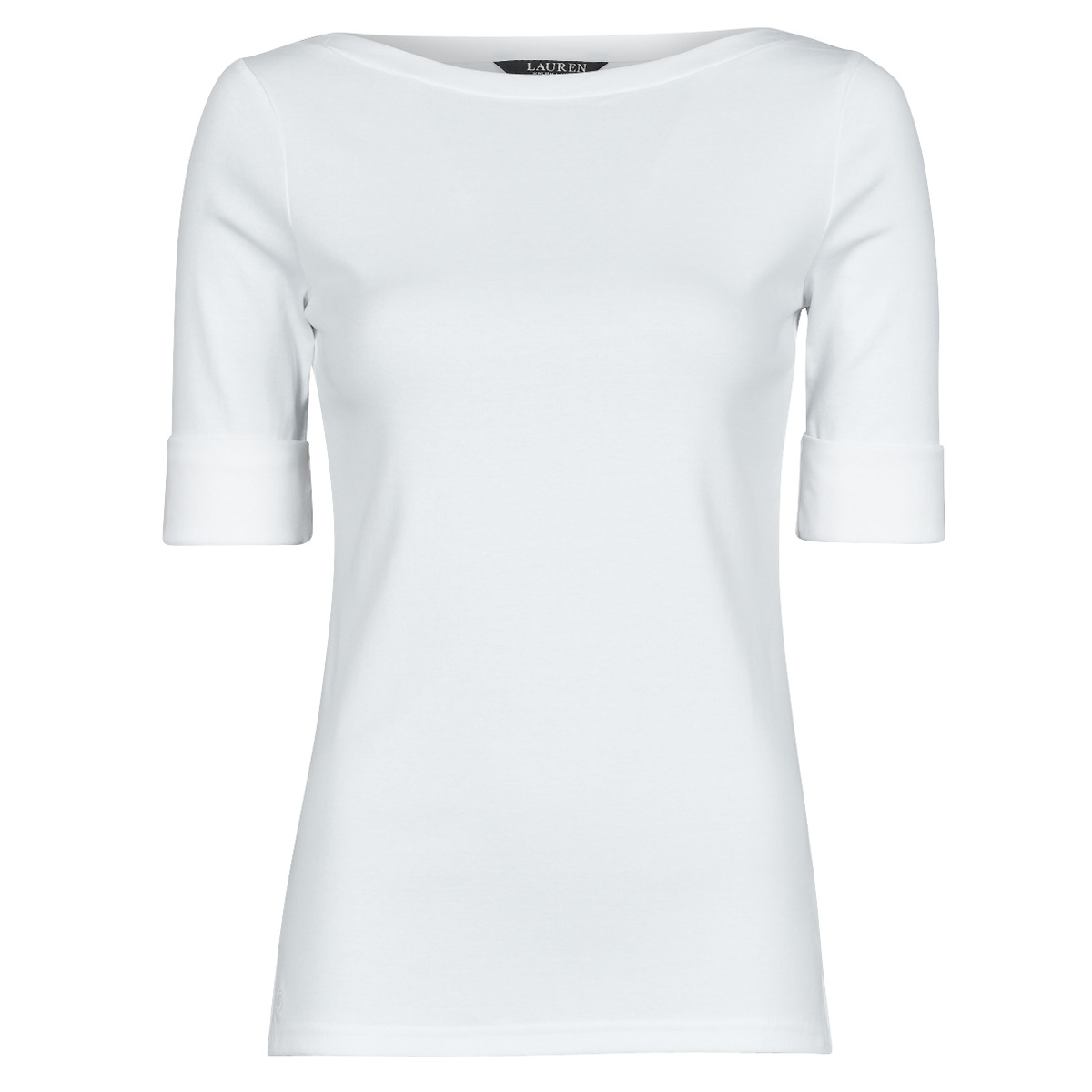 tekstylia Damskie T-shirty z krótkim rękawem Lauren Ralph Lauren JUDY-ELBOW SLEEVE-KNIT Biały