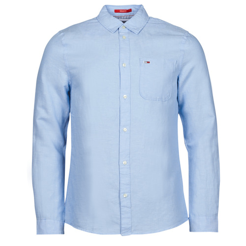tekstylia Męskie Koszule z długim rękawem Tommy Jeans TJM LINEN BLEND SHIRT Niebieski