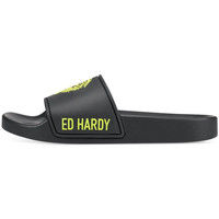 Buty Damskie klapki Ed Hardy - Sexy beast sliders black-fluo yellow Czarny