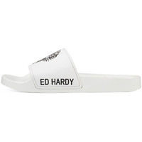 Buty Męskie klapki Ed Hardy - Sexy beast sliders white-black Biały