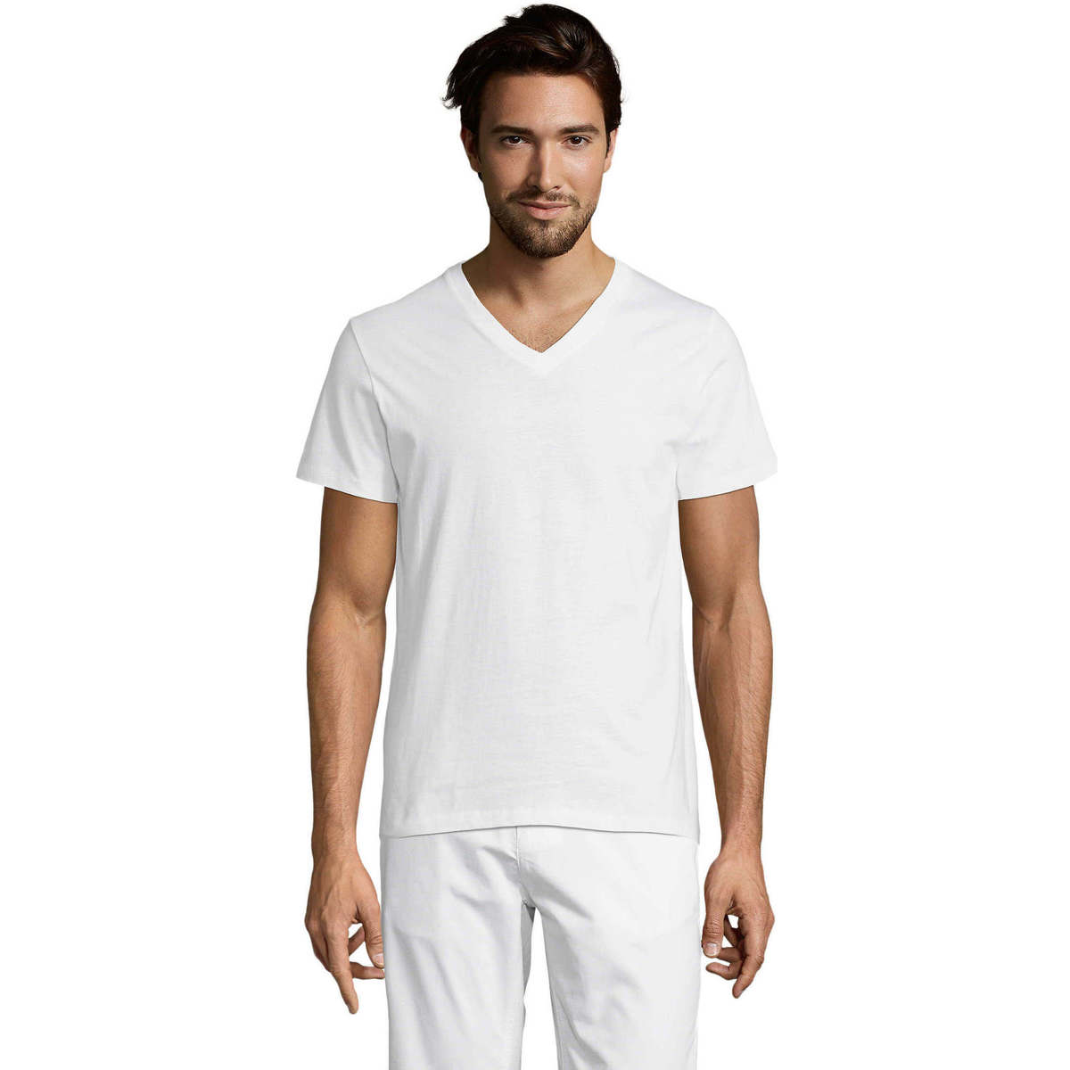 tekstylia Męskie T-shirty z krótkim rękawem Sols Master camiseta hombre cuello pico Biały