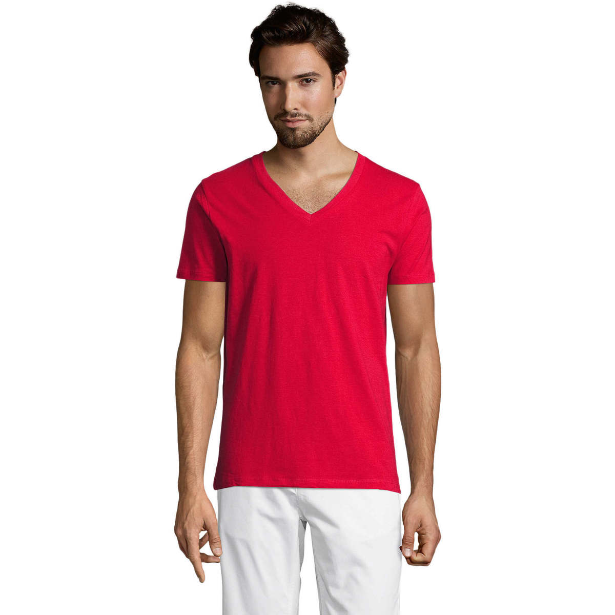 tekstylia Męskie T-shirty z krótkim rękawem Sols Master camiseta hombre cuello pico Czerwony
