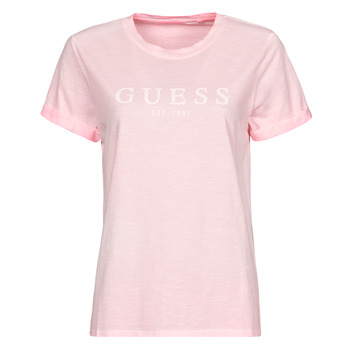 tekstylia Damskie T-shirty z krótkim rękawem Guess ES SS GUESS 1981 ROLL CUFF TEE Różowy