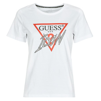 tekstylia Damskie T-shirty z krótkim rękawem Guess SS CN ICON TEE Biały