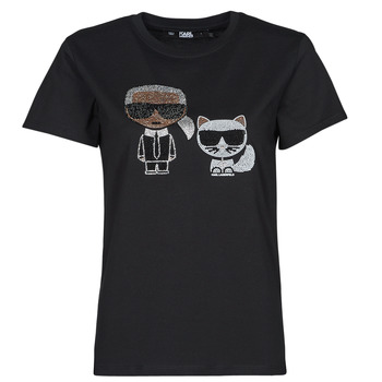 tekstylia Damskie T-shirty z krótkim rękawem Karl Lagerfeld IKONIK RHINESTONE T-SHIRT Czarny