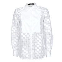 tekstylia Damskie Koszule Karl Lagerfeld KL MONOGRAM LACE BIB SHIRT Biały
