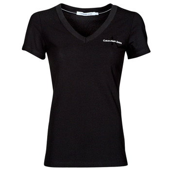 tekstylia Damskie T-shirty z krótkim rękawem Calvin Klein Jeans MONOGRAM LOGO V-NECK TEE Czarny