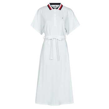tekstylia Damskie Sukienki krótkie Tommy Hilfiger GBL STP FLARE MIDI POLO DRESS SS Biały