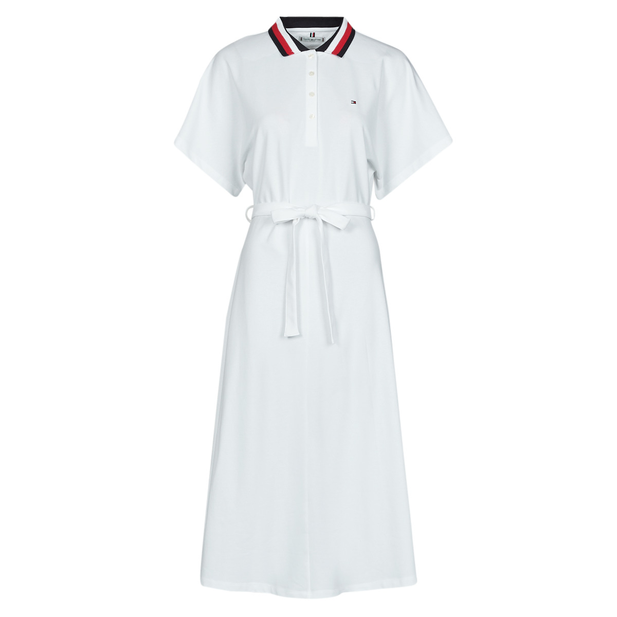 tekstylia Damskie Sukienki krótkie Tommy Hilfiger GBL STP FLARE MIDI POLO DRESS SS Biały