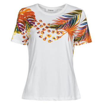 tekstylia Damskie T-shirty z krótkim rękawem Desigual TS_MINNEAPOLIS Biały / Wielokolorowy