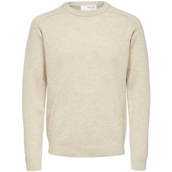 tekstylia Męskie Swetry Selected Wool Jumper New Coban - Kelp Bone White Biały