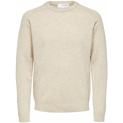 tekstylia Męskie Swetry Selected Wool Jumper New Coban - Kelp Bone White Biały