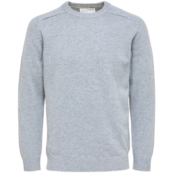 tekstylia Męskie Swetry Selected Wool Jumper New Coban - Medium Grey Melange Szary