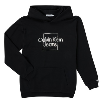tekstylia Dziewczynka Bluzy Calvin Klein Jeans METALLIC BOX LOGO RELAXED HOODIE Czarny