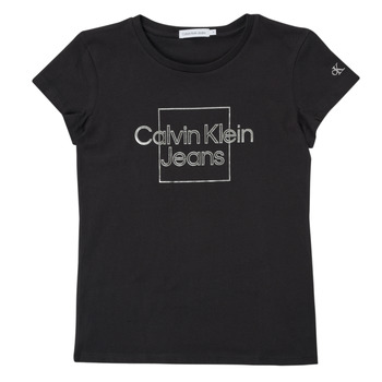 tekstylia Dziewczynka T-shirty z krótkim rękawem Calvin Klein Jeans METALLIC BOX SLIM FIT T-SHIRT Czarny