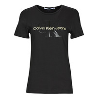tekstylia Damskie T-shirty z krótkim rękawem Calvin Klein Jeans GLOSSY MONOGRAM SLIM TEE Czarny