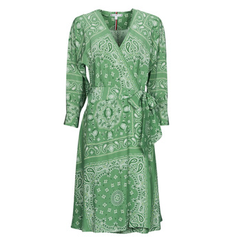 tekstylia Damskie Sukienki krótkie Tommy Hilfiger BANDANA WRAP KNEE DRESS 3/4 SLV Zielony