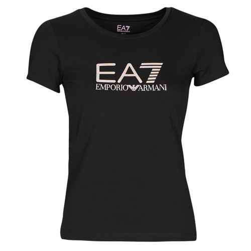 tekstylia Damskie T-shirty z krótkim rękawem Emporio Armani EA7 8NTT66 Czarny / Logo / Irisé / Arc / En / Ciel