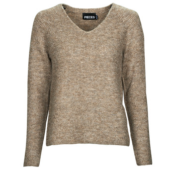 tekstylia Damskie Swetry Pieces PCELLEN LS V-NECK KNIT Brązowy