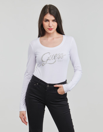 tekstylia Damskie T-shirty z długim rękawem Guess LS CN BRYANNA Biały