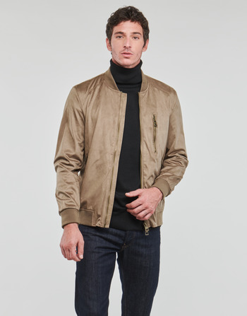 Guess FAUX SUEDE HOODED BOMBER Beżowy