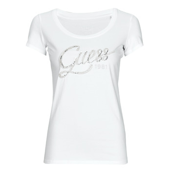 tekstylia Damskie T-shirty z krótkim rękawem Guess BRYANNA SS Biały