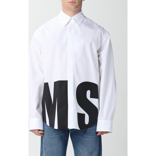 tekstylia Męskie Koszule z długim rękawem Msgm 3240ME19X227001 01 Biały