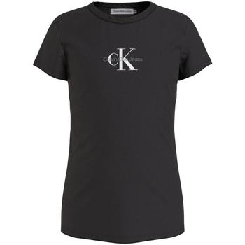 tekstylia Dziewczynka T-shirty z krótkim rękawem Calvin Klein Jeans  Czarny