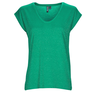 tekstylia Damskie Topy na ramiączkach / T-shirty bez rękawów Pieces PCBILLO TEE LUREX STRIPES Zielony