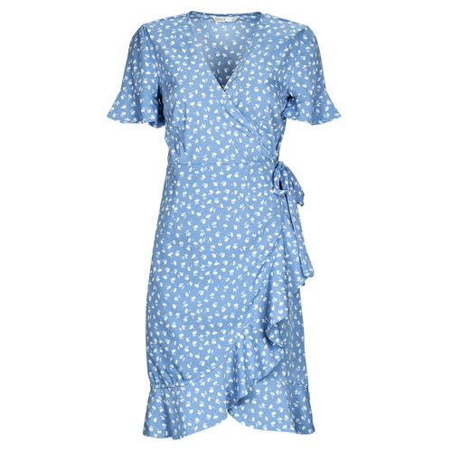 tekstylia Damskie Sukienki krótkie Only ONLOLIVIA S/S WRAP DRESS Niebieski
