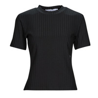 tekstylia Damskie T-shirty z krótkim rękawem Calvin Klein Jeans RIB SHORT SLEEVE TEE Czarny