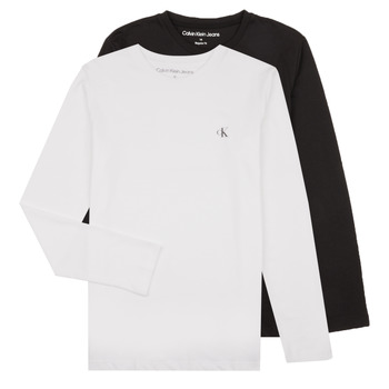 tekstylia Chłopiec T-shirty z długim rękawem Calvin Klein Jeans 2-PACK MONOGRAM TOP LS X2 Czarny / Biały
