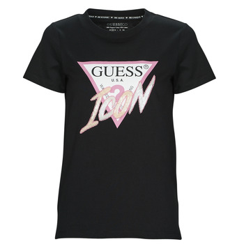 tekstylia Damskie T-shirty z krótkim rękawem Guess SS CN ICON TEE Czarny