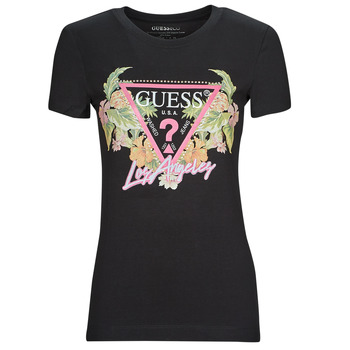 tekstylia Damskie T-shirty z krótkim rękawem Guess SS CN TRIANGLE FLOWERS TEE Czarny