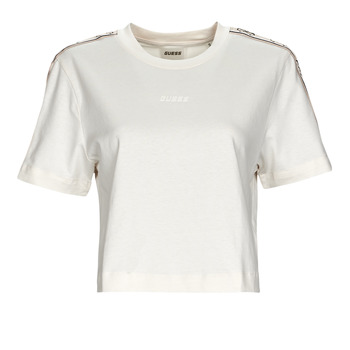 tekstylia Damskie T-shirty z krótkim rękawem Guess BRITNEY CROP TEE Biały