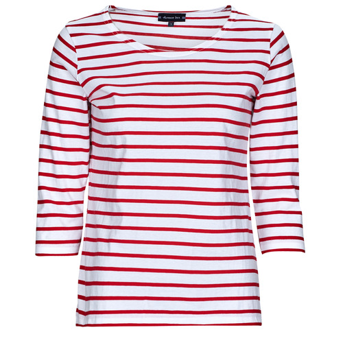 tekstylia Damskie T-shirty z długim rękawem Armor Lux MARINIERE JERSEY ML Biały / Czerwony