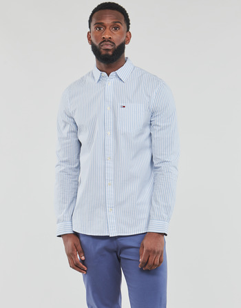 tekstylia Męskie Koszule z długim rękawem Tommy Jeans TJM ESSENTIAL STRIPE SHIRT Biały / Niebieski