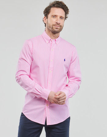 tekstylia Męskie Koszule z długim rękawem Polo Ralph Lauren CHEMISE AJUSTEE SLIM FIT EN POPELINE RAYE Różowy / Biały