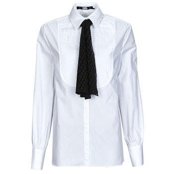 tekstylia Damskie Koszule Karl Lagerfeld BIB SHIRT W/ MONOGRAM NECKTIE Biały