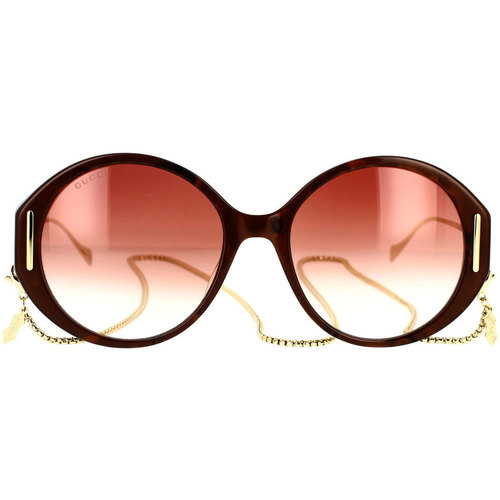 Zegarki & Biżuteria  Damskie okulary przeciwsłoneczne Gucci Occhiali da Sole  GG1202S 004 con Catena Brązowy